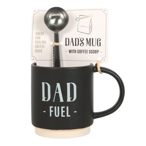 Dad Fuel Ceramic Mug and Metal Coffee Scoop Clip