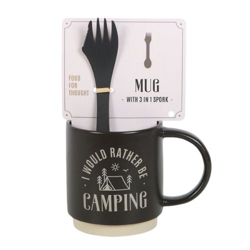 I'd Rather Be Camping Ceramic Mug with 3-in-1 Spork