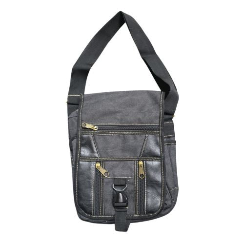 Black Canvas & Leather Shoulder Bag.