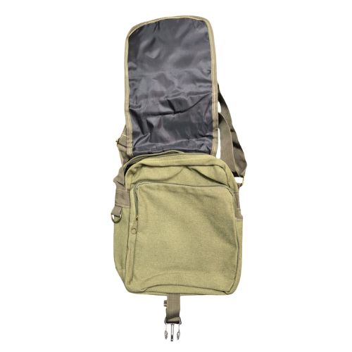 Khaki Canvas & Leather Shoulder Bag