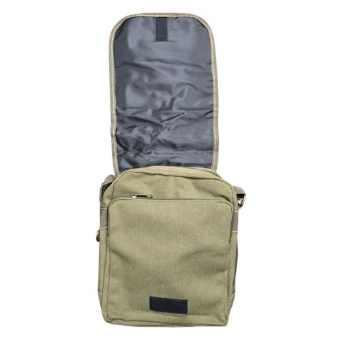 Canvas & Leather Shoulder Bag - Khaki