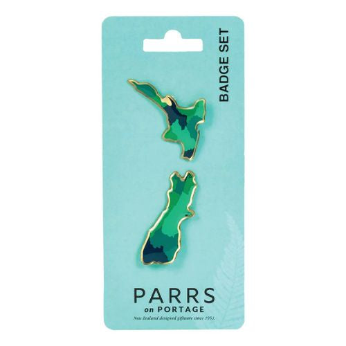 NZ Map Badge Set of 2