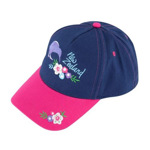 Kids Kiwi & Bouquet Flowers Cap - Navy