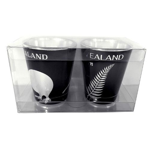Chrome Kiwi & Silver Fern Shot Glass Set