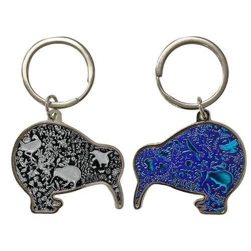 Silhouette Birds Double Sided Kiwi Shape Keyring