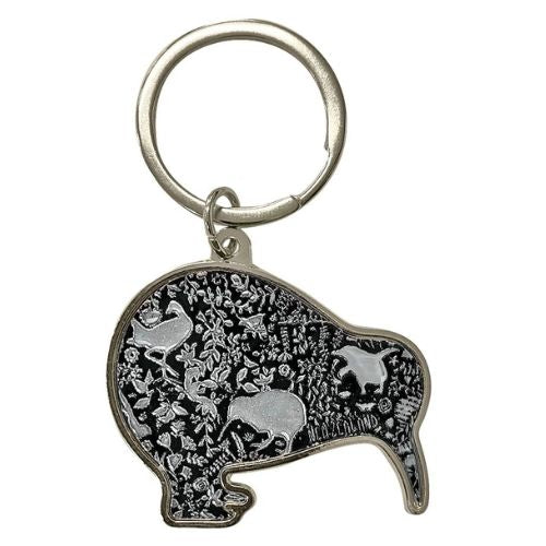 Silhouette Birds Double Sided Kiwi Shape Keyring