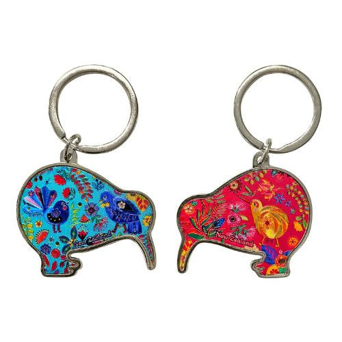 Retro Birds Double Sided Kiwi Shape Keyring