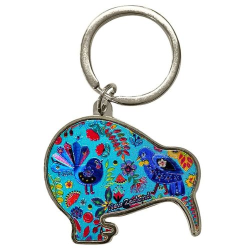 Retro Birds Double Sided Kiwi Shape Keyring