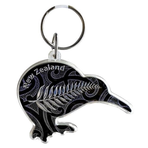 Tattoo Fern Acrylic Foil Kiwi Shape Keyring