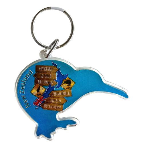 Map Signs Acrylic Foil Kiwi Shape Keyring