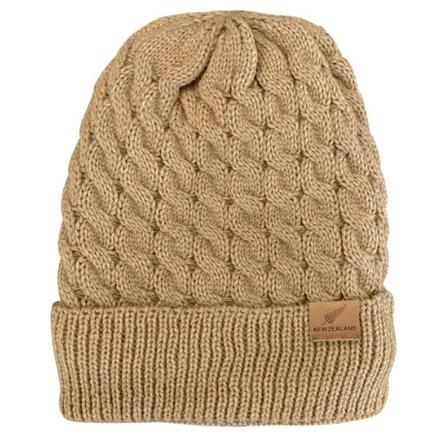 Adult Cable Knit Fleece Lined Beanie - Camel