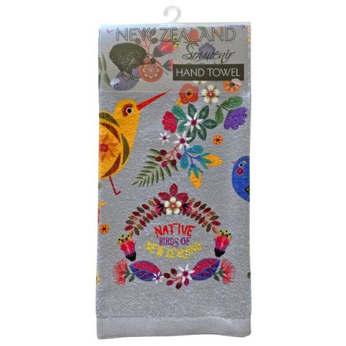 Retro Birds Grey Hand Towel