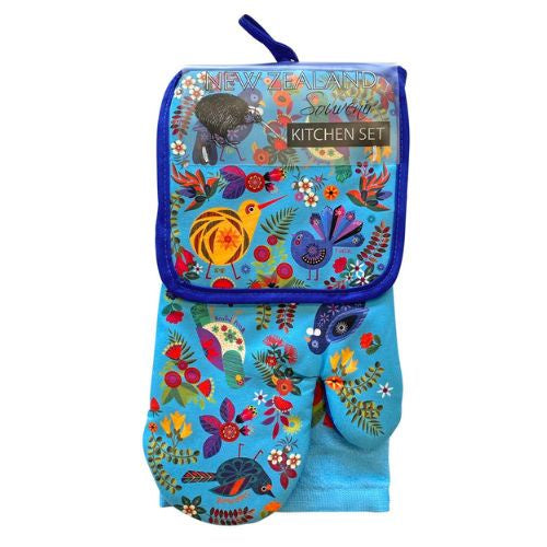 Retro Birds Turquoise Kitchen Set 3pk