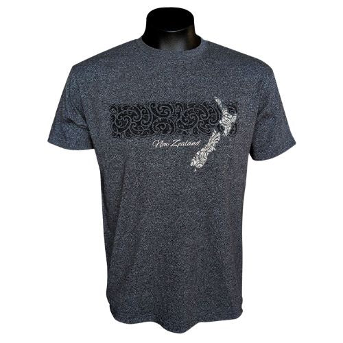 Adults Map Kowhaiwhai Tee Shirt - Black Marle