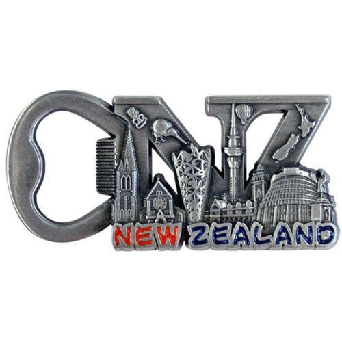 NZ Bottle Opener Magnet - Pewter