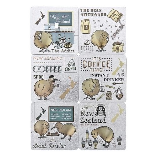 Coffee Kiwis Coaster Foil 6pk