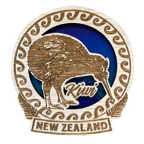 NZ Kiwi Wood Laser Magnet