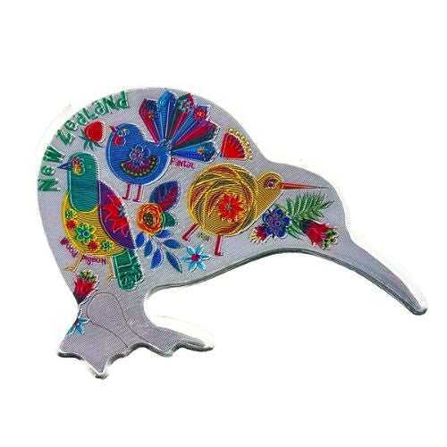Retro Birds Acrylic Foil Kiwi Shape Magnet