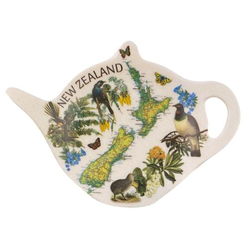Vintage Map Bamboo Tea Bag Holder - Teapot Shape