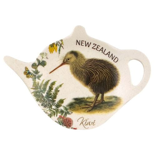 Vintage Kiwi Bamboo Tea Bag Holder - Teapot Shape