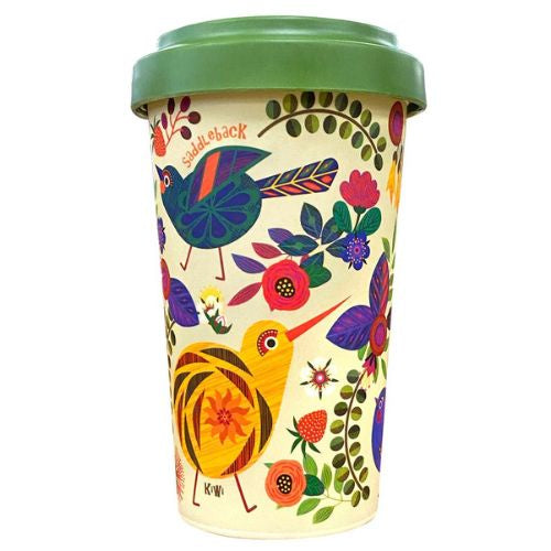 Retro Birds Bamboo Coffee Cup - Large