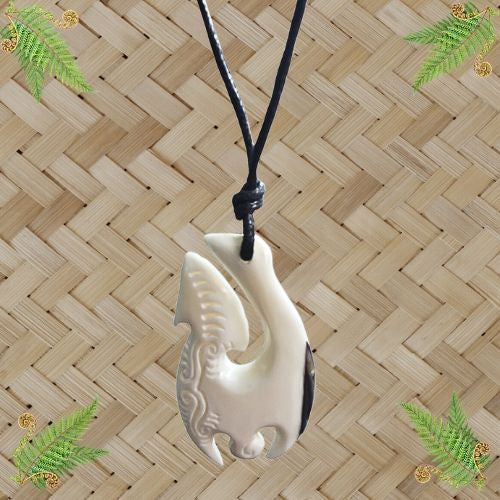 Bone Hook Engraved Pendant with Paua - 60mm