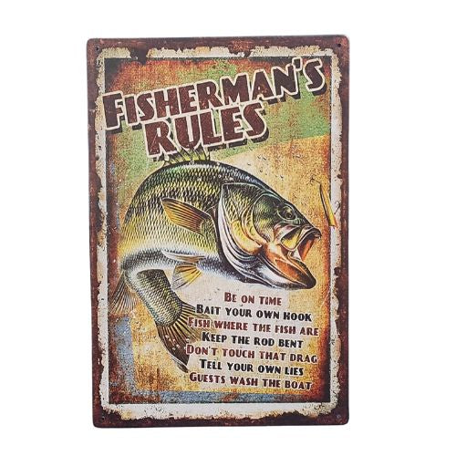 Fisherman's Rules Tin Sign