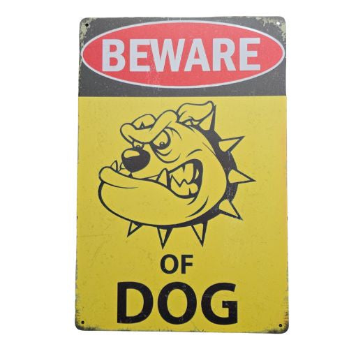 Beware of Dog with Collar Tin Sign