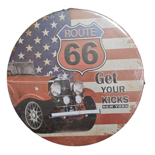 Route 66 Get Your Kicks Round Tin Sign