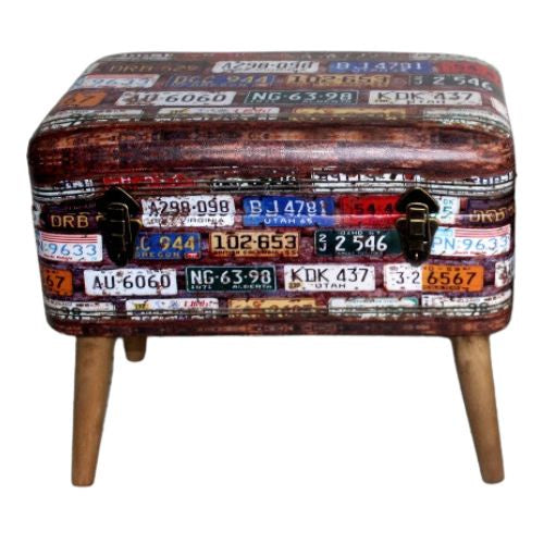 Retro Number Plates Storage Seat - Large