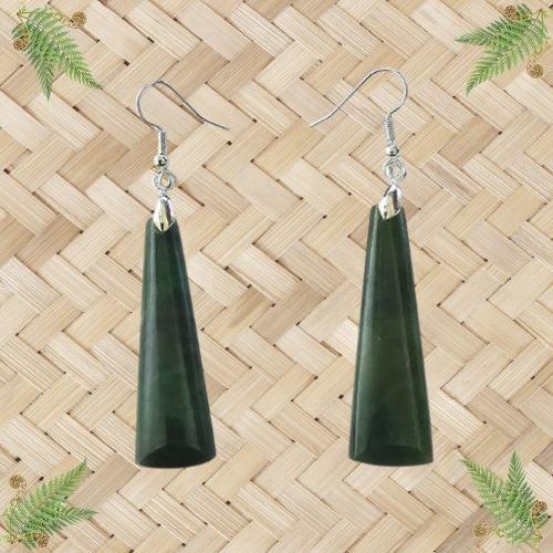 NZ Greenstone Toki Earrings - 44mm