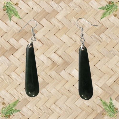 NZ Greenstone Drop Earrings - 45mm