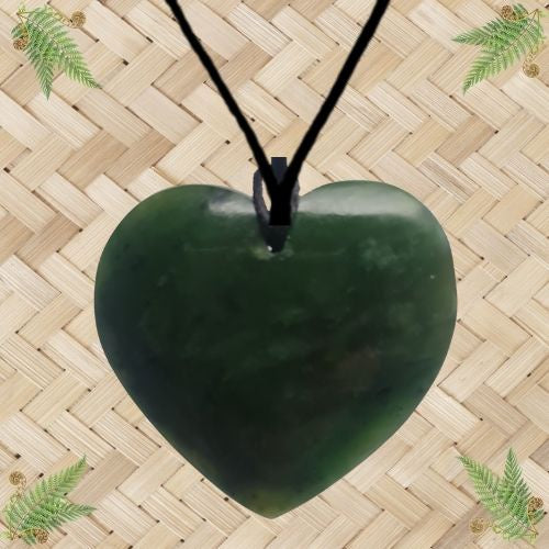 NZ Greenstone Heart Pendant - 60mm