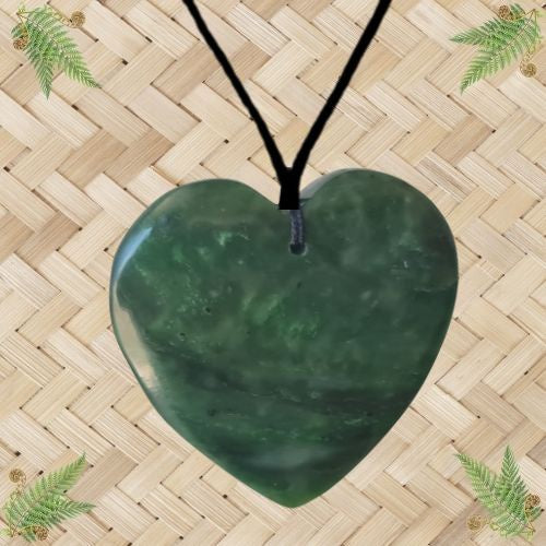 NZ Greenstone Heart Pendant - 70mm