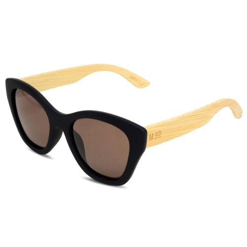 Moana Road Sunglasses, Hepburns Black with Wooden Arms
