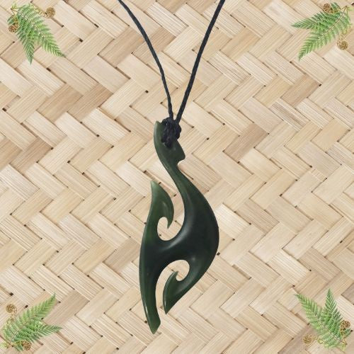NZ Greenstone Fish Hook Pendant - 72mm