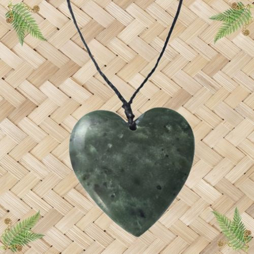 NZ Greenstone Heart Pendant - 51mm