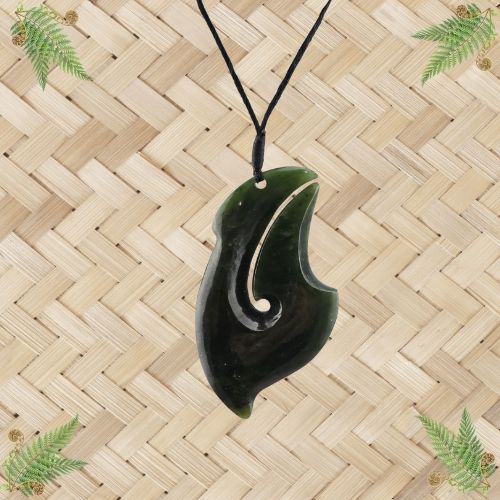 NZ Greenstone Fish Hook Pendant - 63mm
