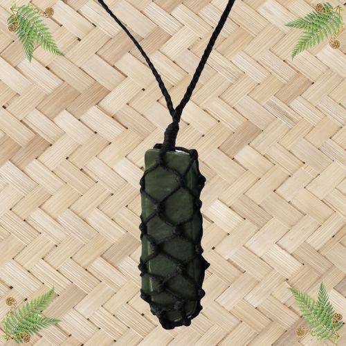 NZ Greenstone Freeform Pendant in Net - 60mm
