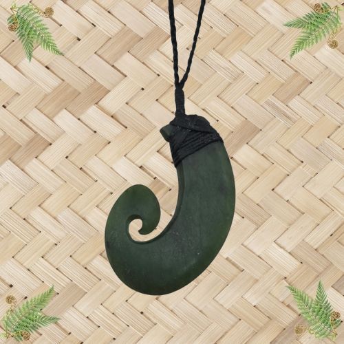 NZ Greenstone Fish Hook Pendant - 65mm.
