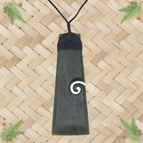NZ Greenstone Toki Koru Pendant - 111mm
