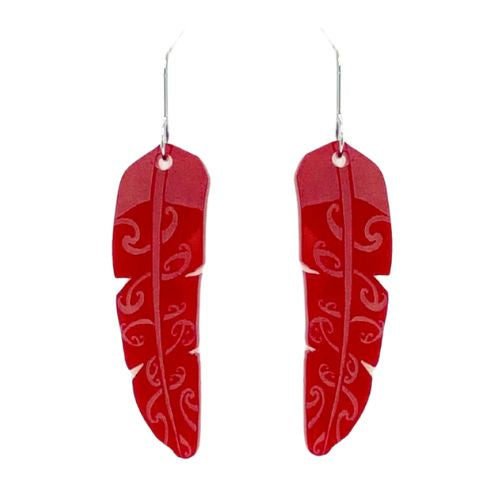 Te Raukura Earrings - Red - Large