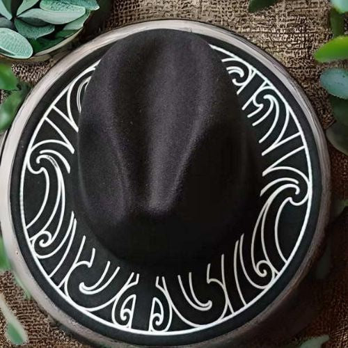 Maori Design Fedora Hat - Black - Small