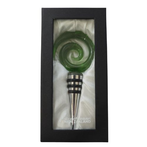 Glass Wine Bottle Stopper - Koru - Green