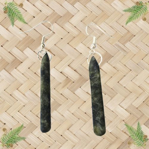 NZ Greenstone Cylinder Unbound Earrings with Point - 43mm