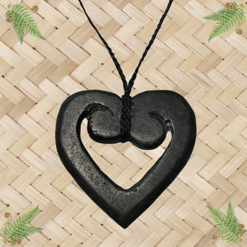 NZ Greenstone Heart with Korus Pendant - 50mm