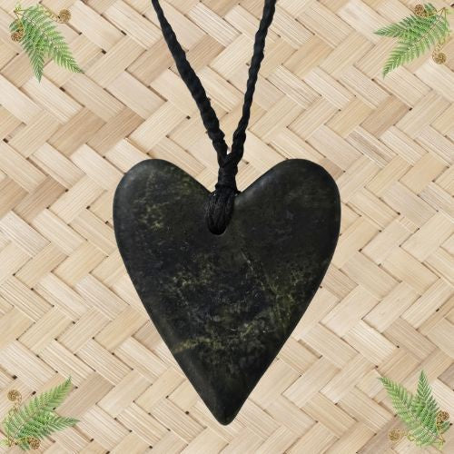 NZ Greenstone Solid Heart Pendant - 56mm