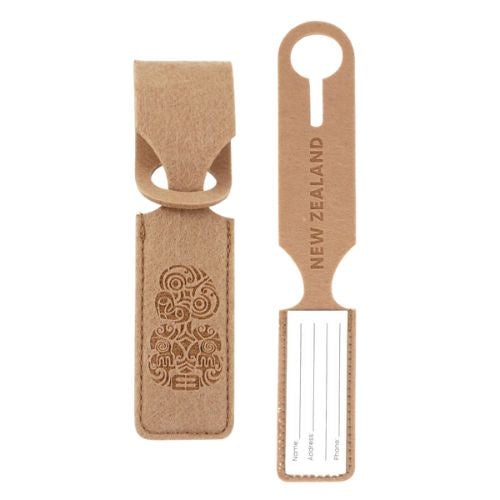 NZ Tiki Felt Luggage Tag - Tan