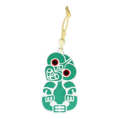NZ Tiki Wooden Hanging Ornament - Green