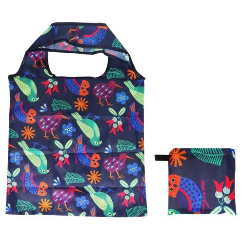 NZ Native Birds Navy Blue Foldable Shopping Bag